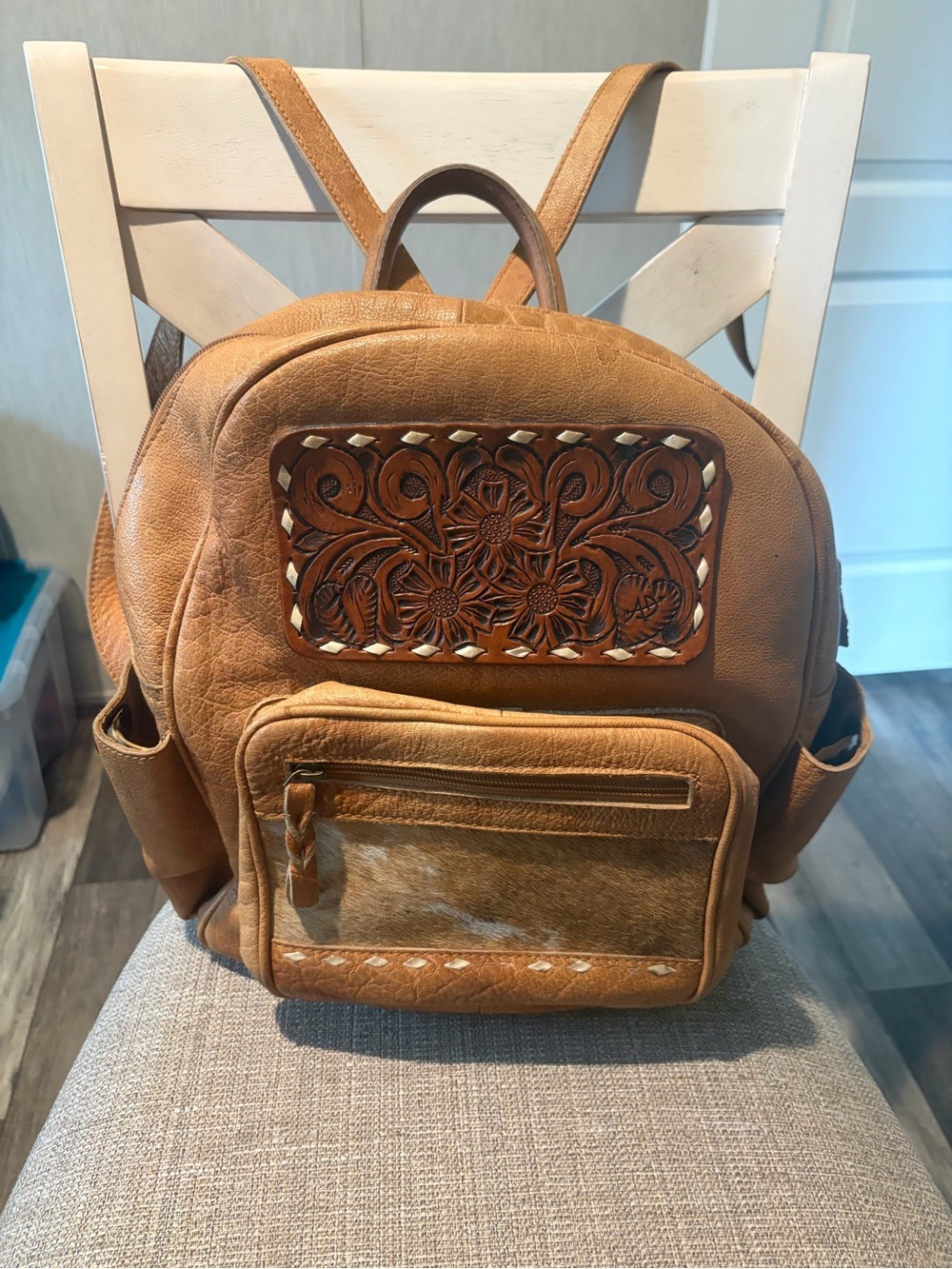 American Darling Tooled Floral Leather Backpack - Brown